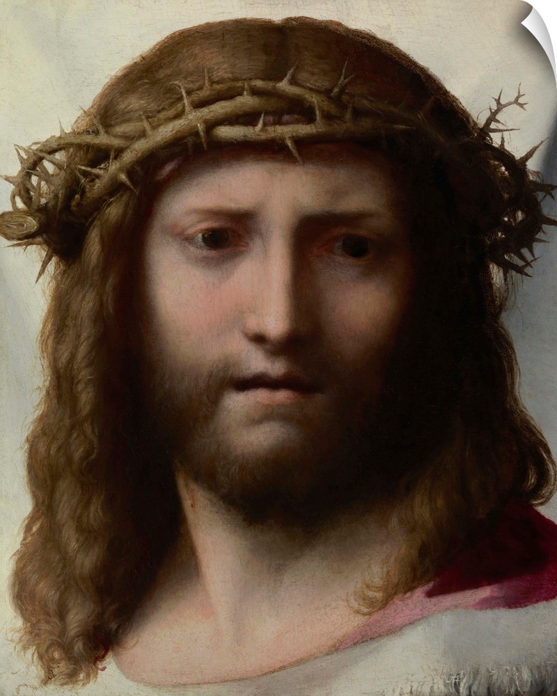 Head of Christ, by Correggio, c.1525-30, Italian Renaissance painting, oil on panel. This idealized head of Christ, is a p...