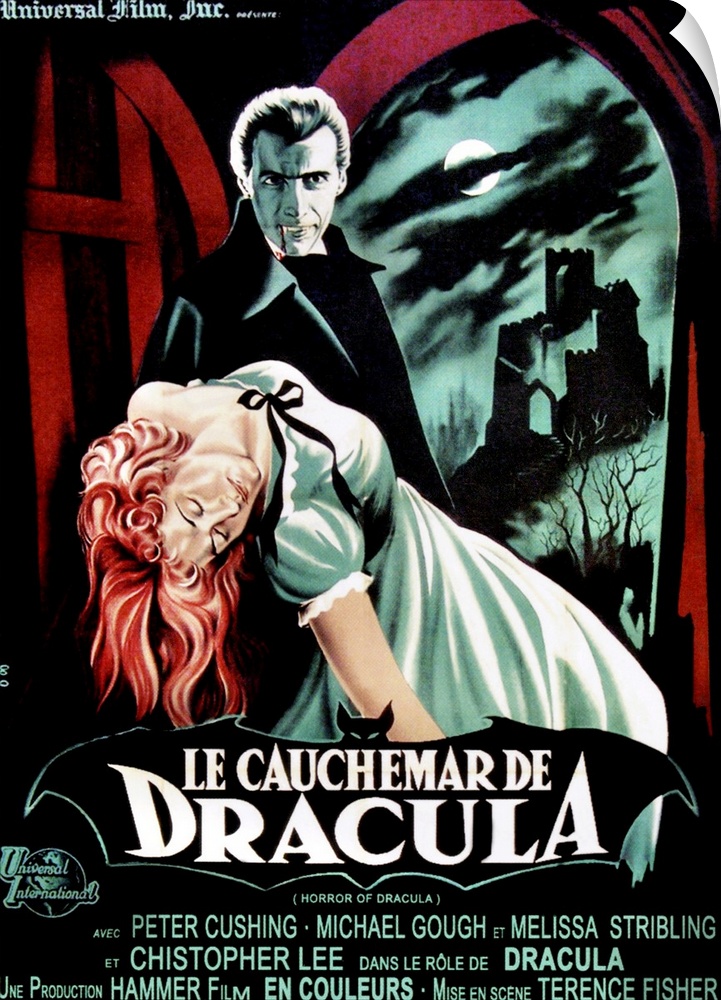 HORROR OF DRACULA (aka LE CAUCHEMAR DE DRACULA), top: Christopher Lee on French poster art, 1958.