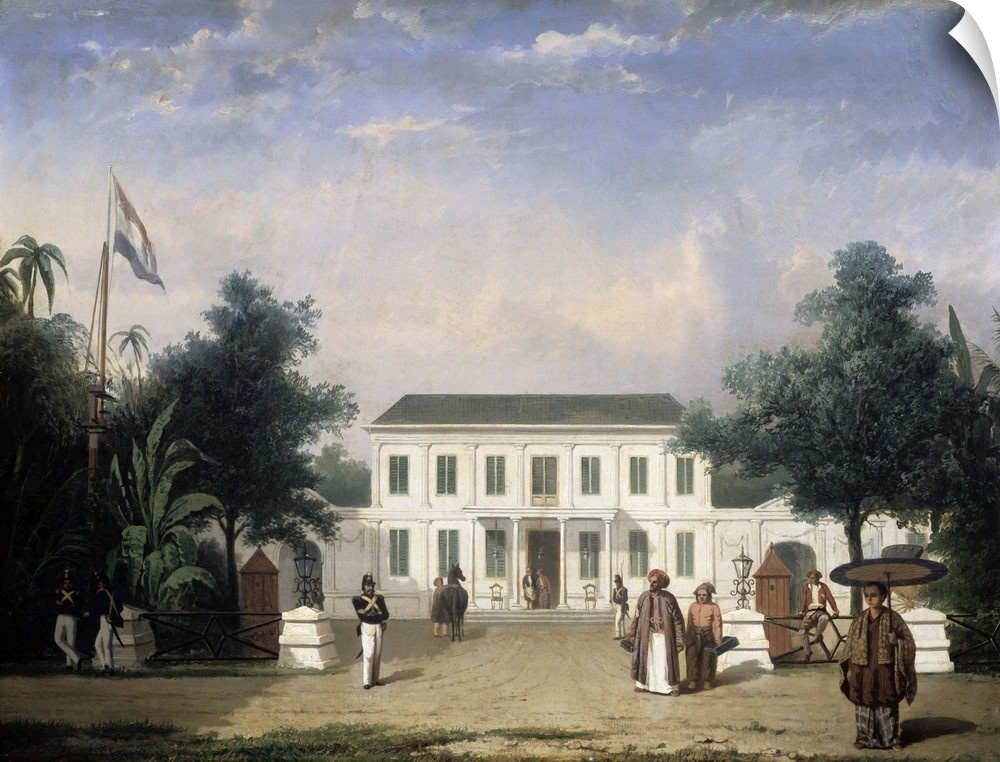 House on the Rijswijk, Batavia (Jalan Veteran), by Ernest Alfred Hardouin, 1835-45, Dutch Colonial painting, oil on canvas...