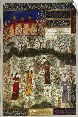 Humay Meeting the Chinese Princess Humayun in a Garden, Iranian Art, Herat School