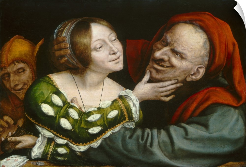 Ill-Matched Lovers, by Quentin Massys, 1520-25, Netherlandish painting, oil paint on panel. The old man's lust for a young...