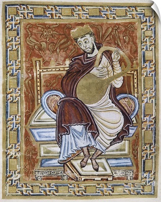 Illustration of the Psalter depicting King David playing the harp. 10th c.