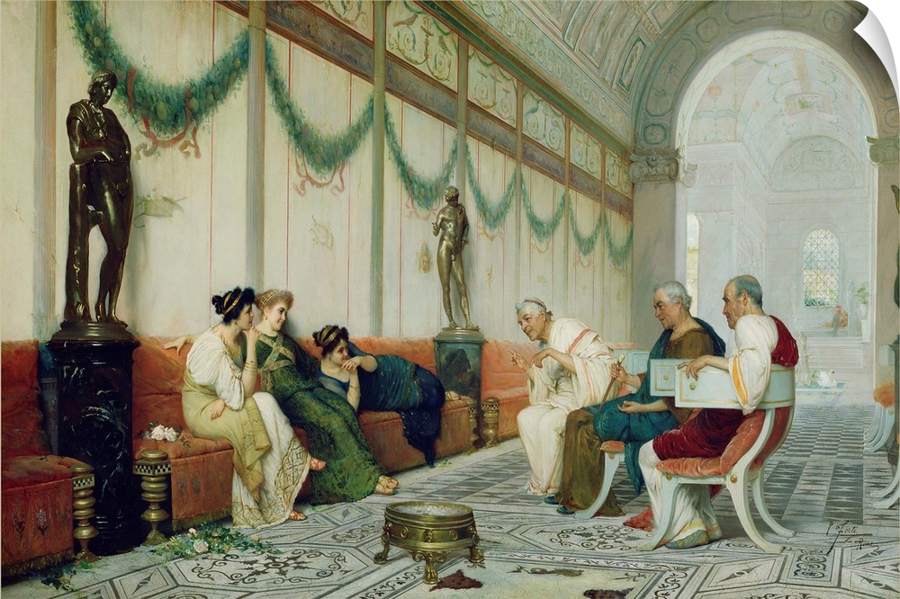 Interior of Roman Building with Figures, by Ettore Forti , 1890-1910 c., Italian painting, oil on canvas. The frescoes of ...