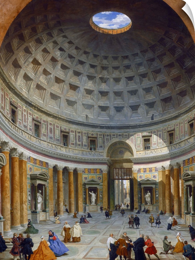 Interior of the Pantheon, Rome, by Giovanni Paolo Panini, 1734, Italian painting, oil on canvas. Pantheon, built 118128 AD...