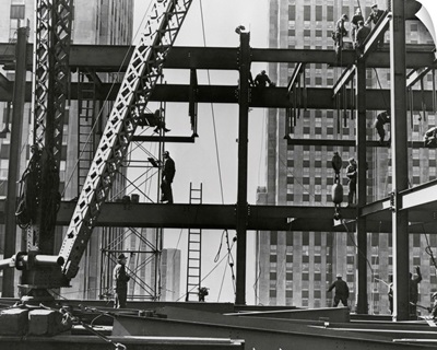 Iron Workers Raise Steel At 32nd Floor Of Esso Building In New York City