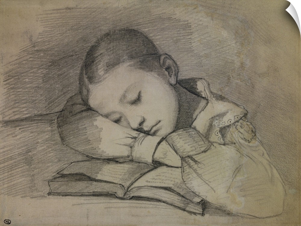 Gustave Courbet (1819-1877), French School. Portrait of Juliette Courbet sleeping (painter's sister). 1841. Black lead.