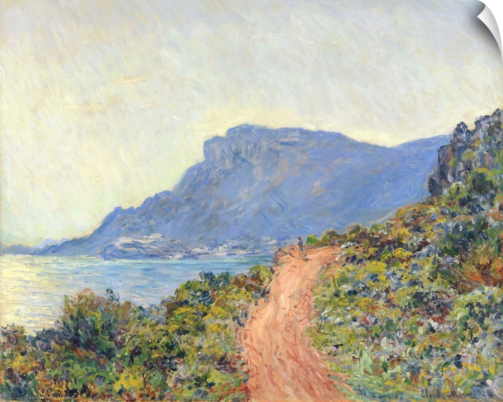 La Corniche near Monaco, Claude Monet, 1884. French painting, oil on canvas. Monet used an Impressionist light palette of ...