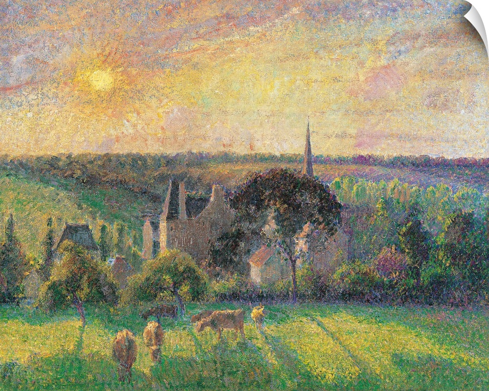 Landscape at Eragny with Church and Farm, by Camille Pissarro, 1895 about, 19th Century, oil on canvas, cm 60 x 73,4 - Fra...
