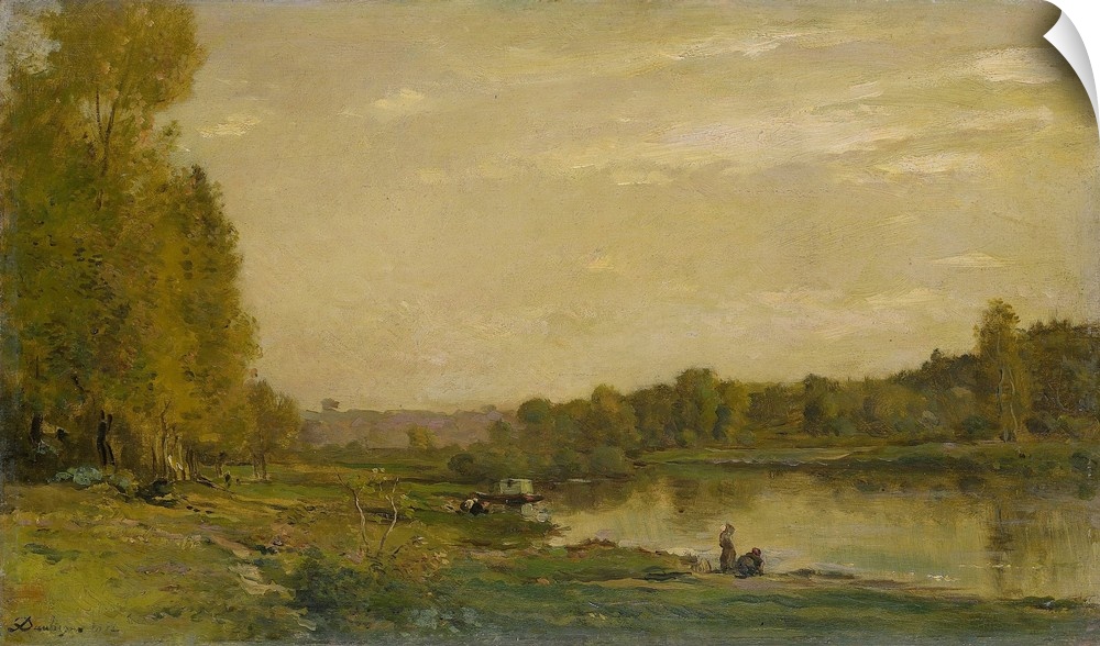 Landscape on the Oise, by Charles Francois Daubigny, 1872 , French painting, oil on panel, There are small figures on the ...