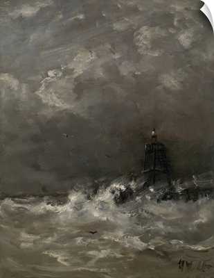 Lighthouse in Breaking Waves, c. 1900-07, Dutch painting, oil on panel