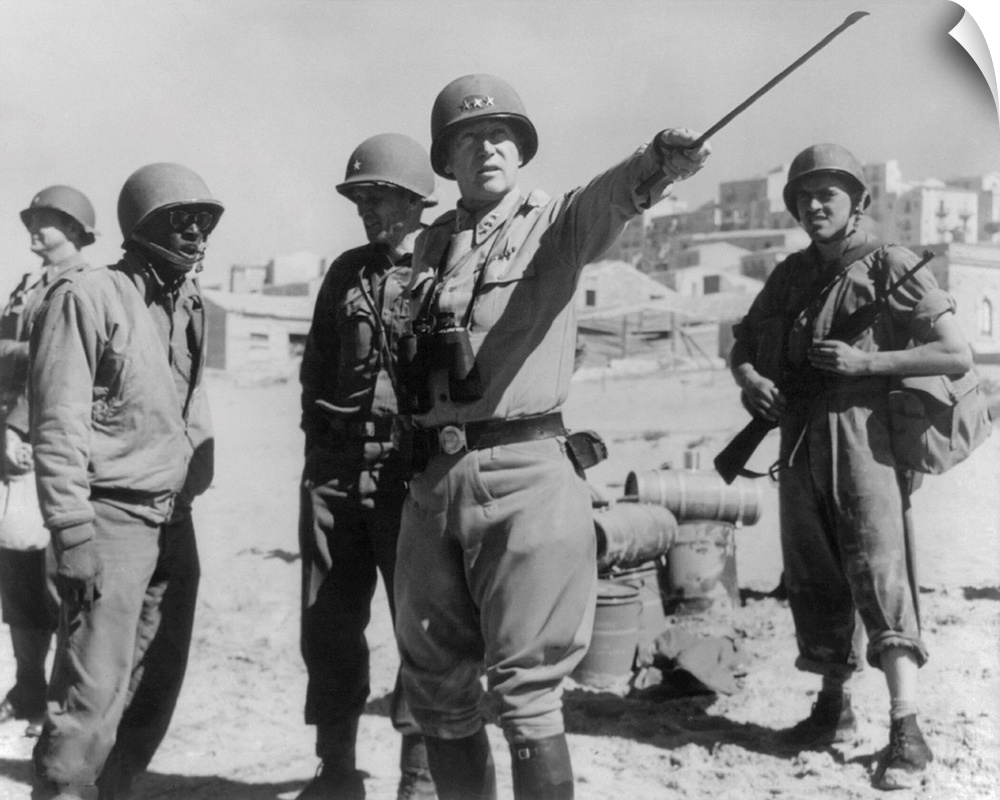 Lt. General George Patton Leading Invasion Troops In Sicily. July 11, 1943 During World