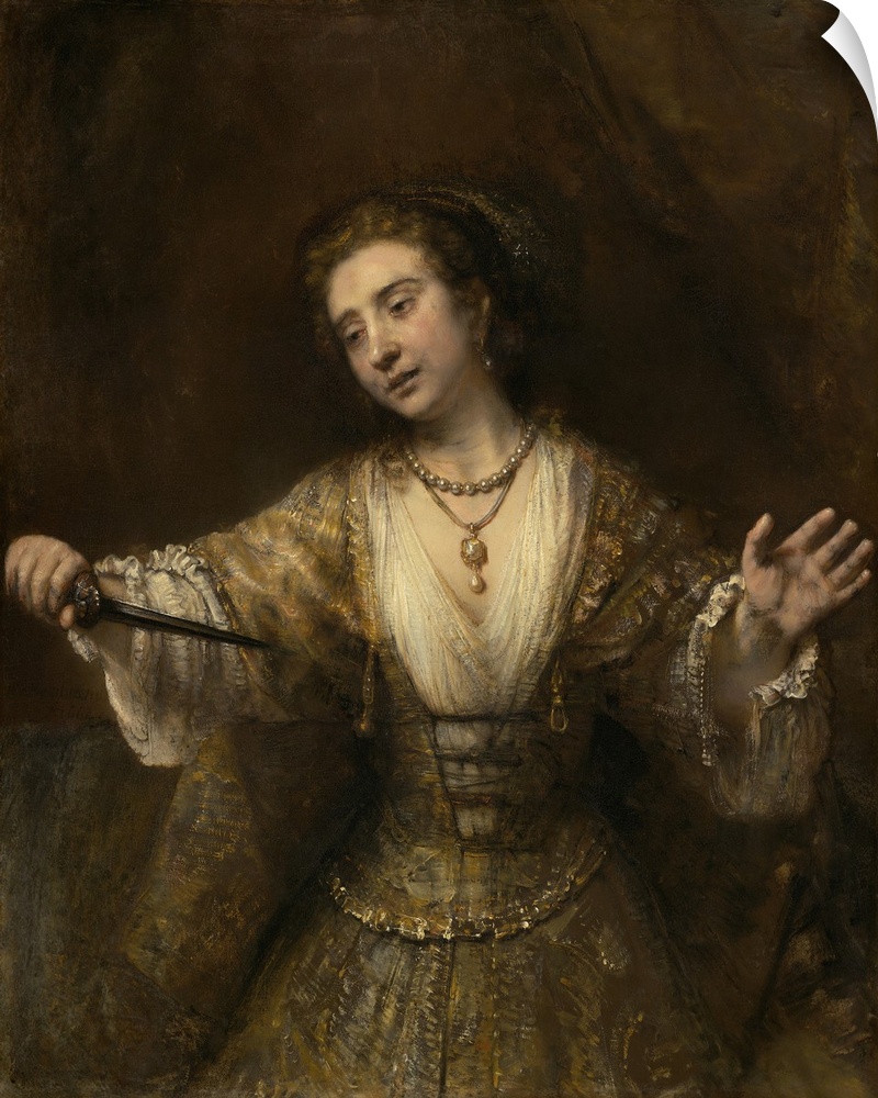 Lucretia, by Rembrandt van Rijn, 1664, Dutch painting, oil on canvas. Lucretia, wife Lucius Tarquinius Collatinus, was a 6...
