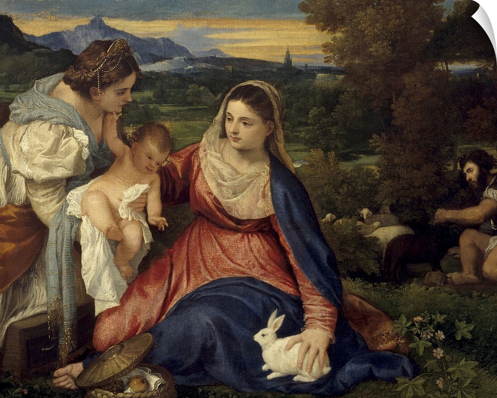 4206, Titian, Italian School. Madonna and Child with St. Catherine, also known as The Virgin with the Rabbit. Oil on canva...