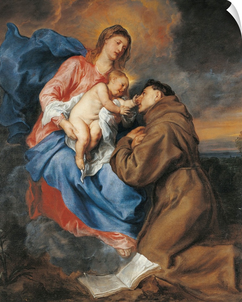 The Madonna with Child and St Anthony of Padua, by Anton o Antoon Van Dyck, 17th Century, oil on canvas, cm 189 x 158 - It...