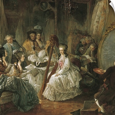 Marie-Antoinette, Queen of France, wife of Louis XVI. Music lesson in Versailles