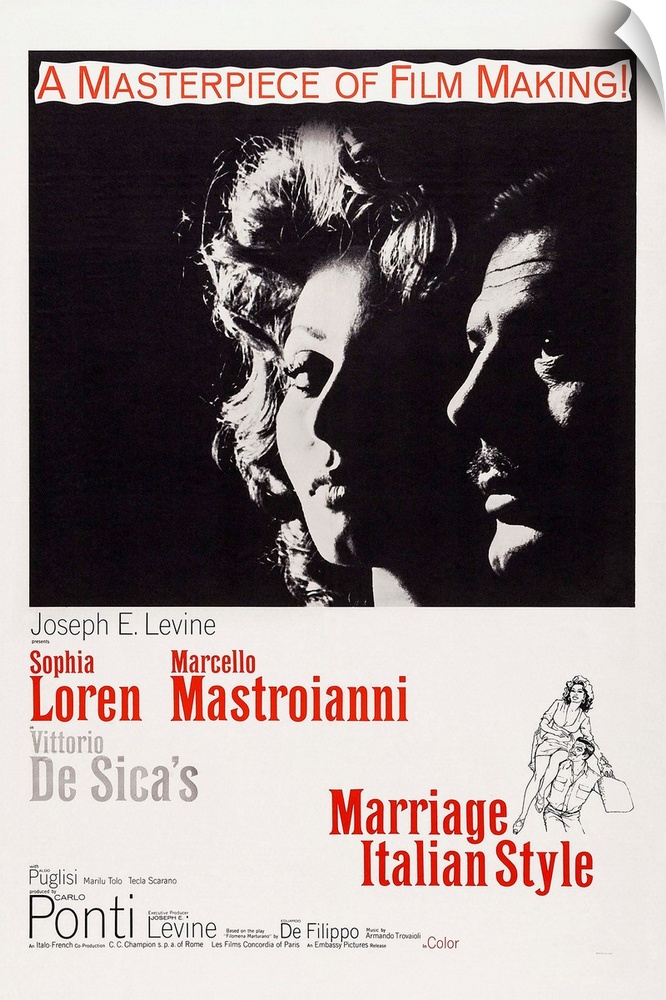 Marriage Italian Style, (aka Matrimonio All'Italiana), Italian Poster, Sophia Loren, Marcello Mastroianni, 1964.