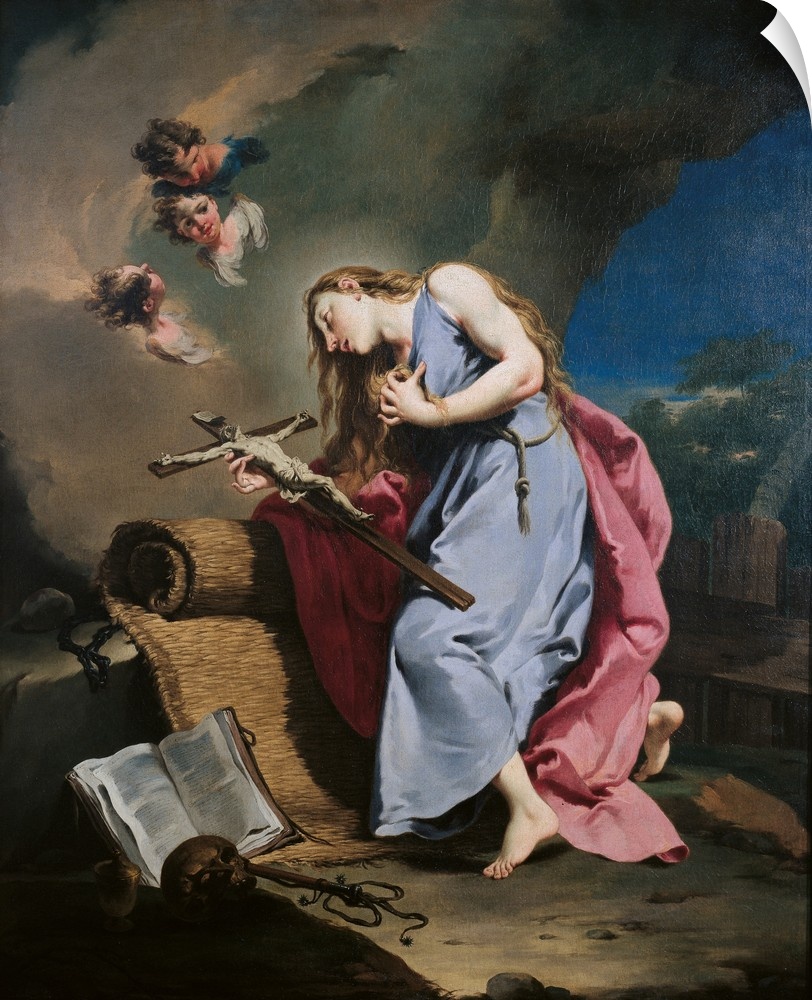 Mary Magdalene Meditating on the Crucifix, by Giambattista Pittoni, 1730 - 1735 about, 18th Century, oil on canvas, cm 241...