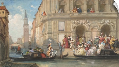 Masqueraders Boarding Gondolas before a Venetian Palazzo
