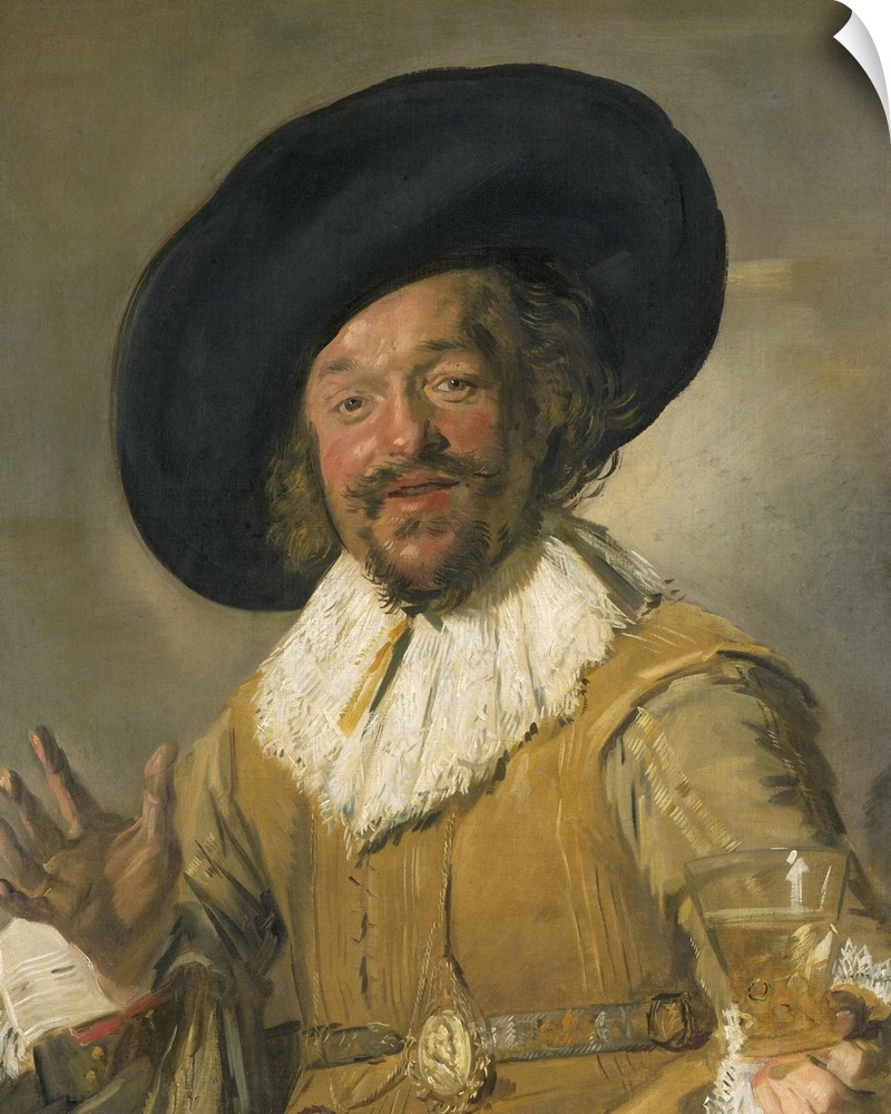 Merry Drinker, by Frans Hals, 1668-1630, Dutch painting, oil on canvas. Also known as, 'A Militiaman Holding a Berkemeyer'...