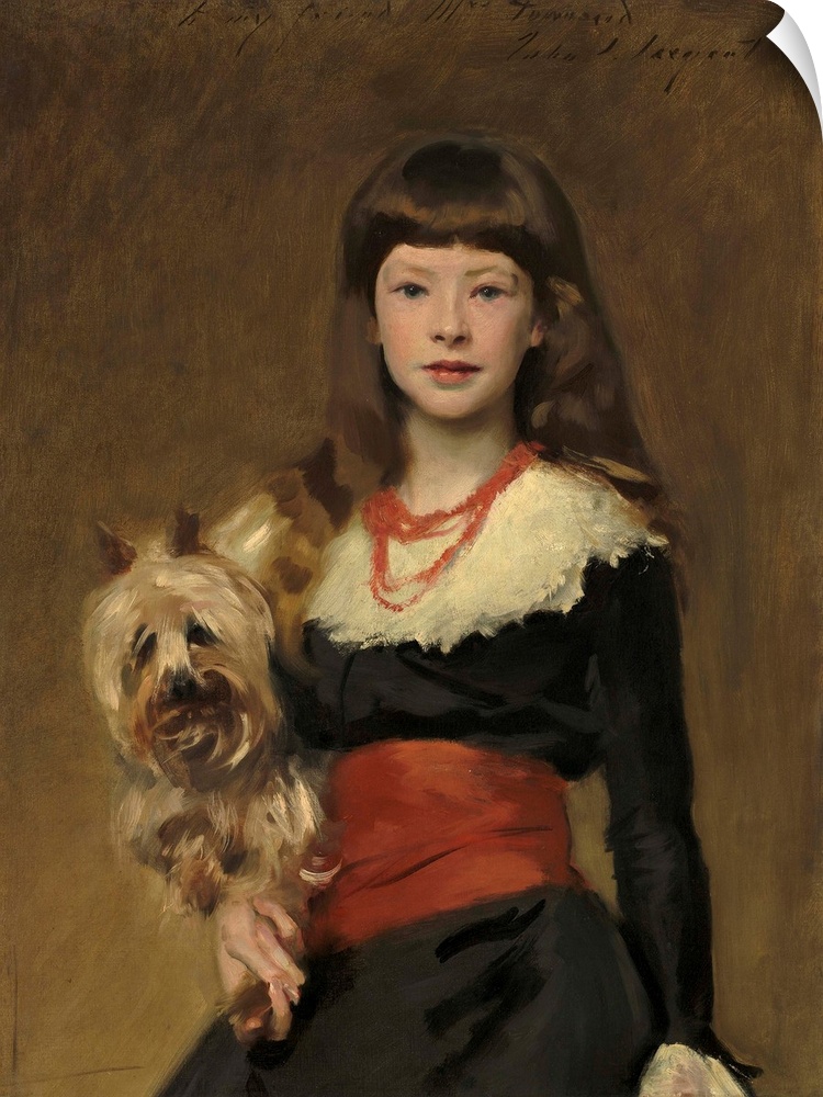 Miss Beatrice Townsend, by John Singer Sargent, 1882, American painting, oil on canvas. The girl holds her pet terrier, in...