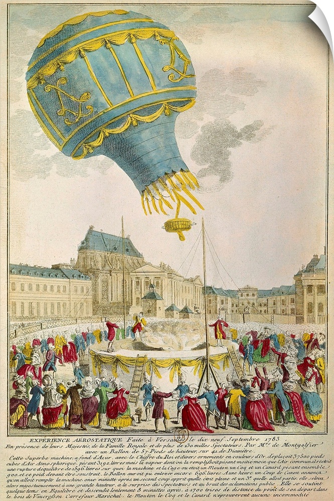 Engraving , experience des freres montgolfier le 19 septembre 1783 a versailles , Paris