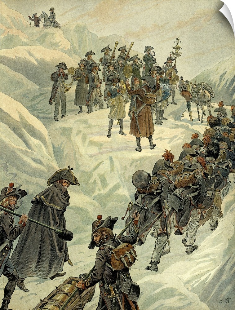 Jacques Marie Gaston Onfray de Breville known as JOB (1858-1931). Napoleon Bonaparte crossing the Alps through the Great S...