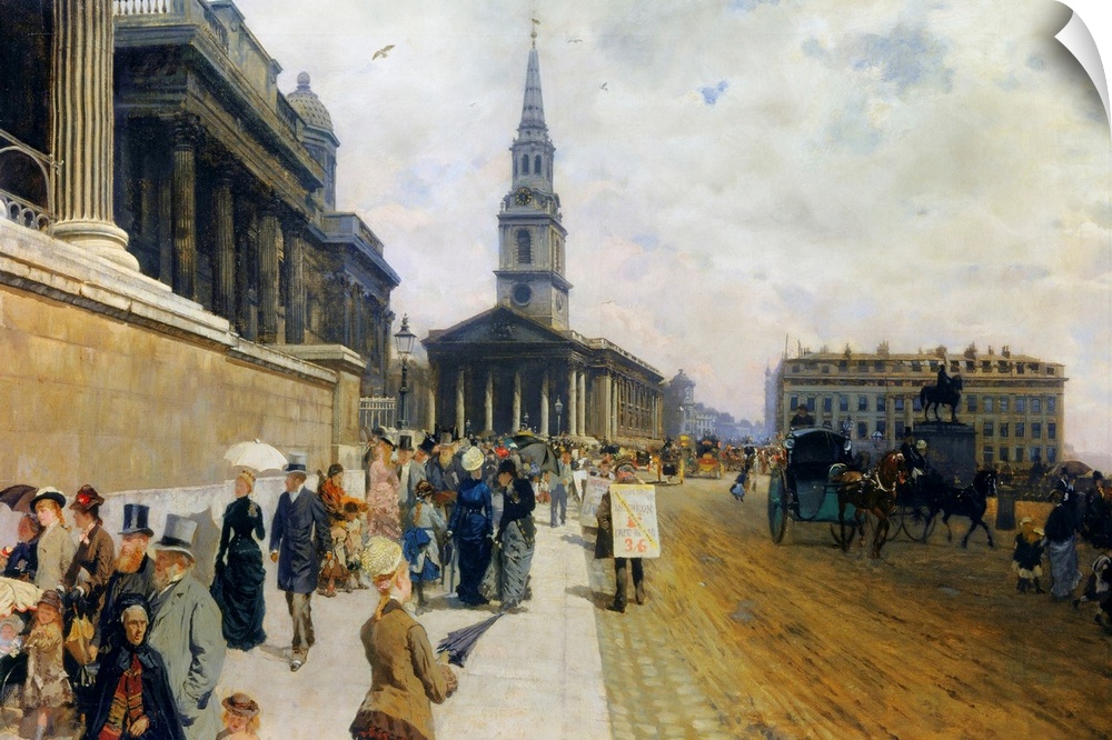 Giuseppe Nittis (1846-1884), Italian School. The National Gallery and the Saint Martin Church in London. Circa 1878. Oil o...