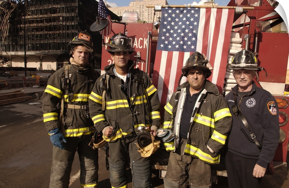 NYC firemen at the World Trade Center, Sept. 29, 2001. Recovery operations continued for months after the September 11, 20...