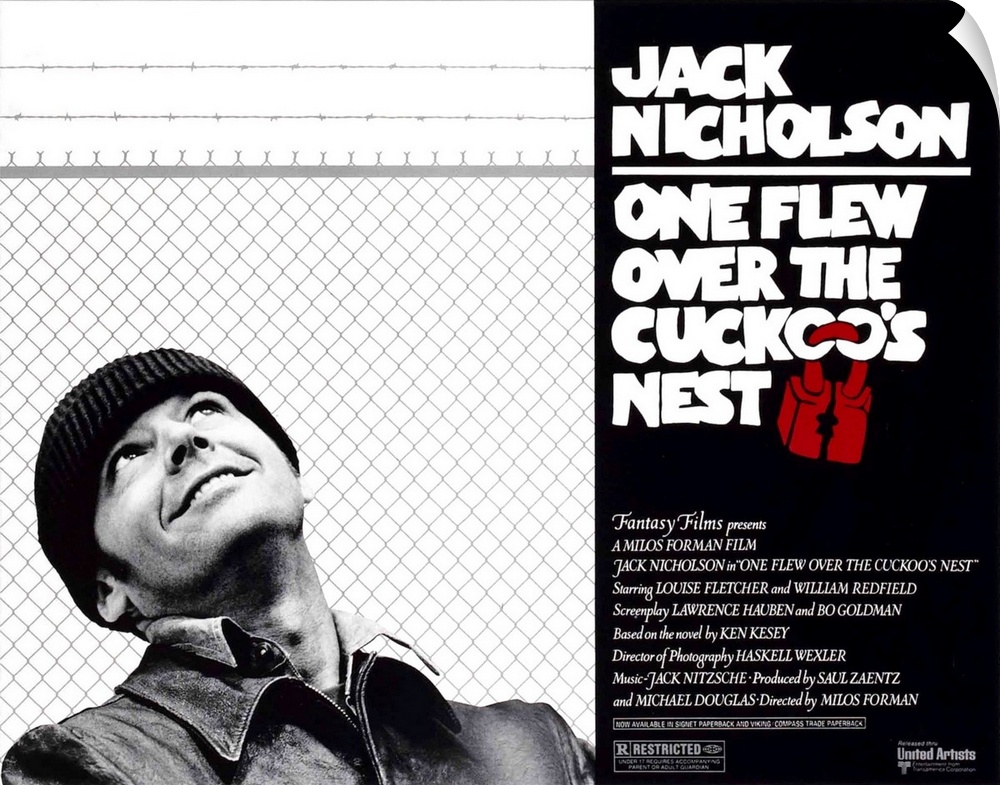 ONE FLEW OVER THE CUCKOO'S NEST, Jack Nicholson, 1975.