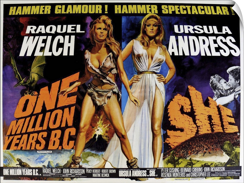 One Million Years B.C./She - Vintage Movie Poster
