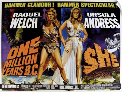 One Million Years B.C./She - Vintage Movie Poster
