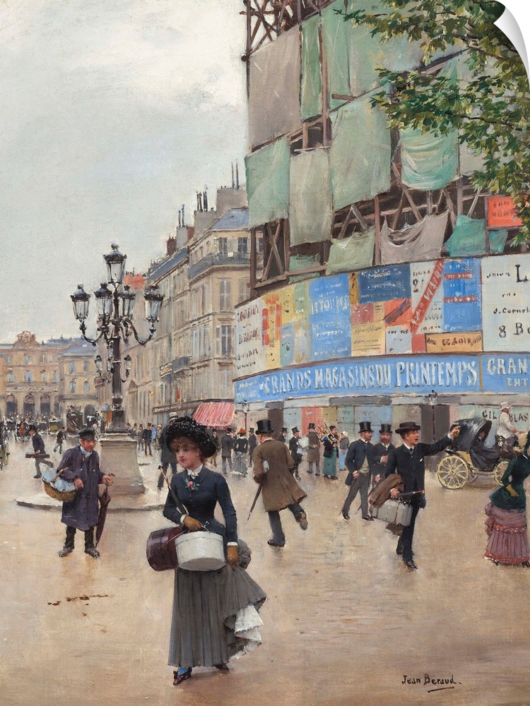 Paris, Rue du Havre, by Jean Beraud, 1882, French painting, oil on canvas. Fashionable shoppers and pedestrians near the c...