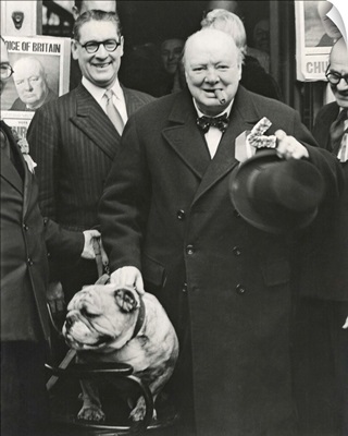 Party Leader Winston Churchill making a speech outside the Conservative Club