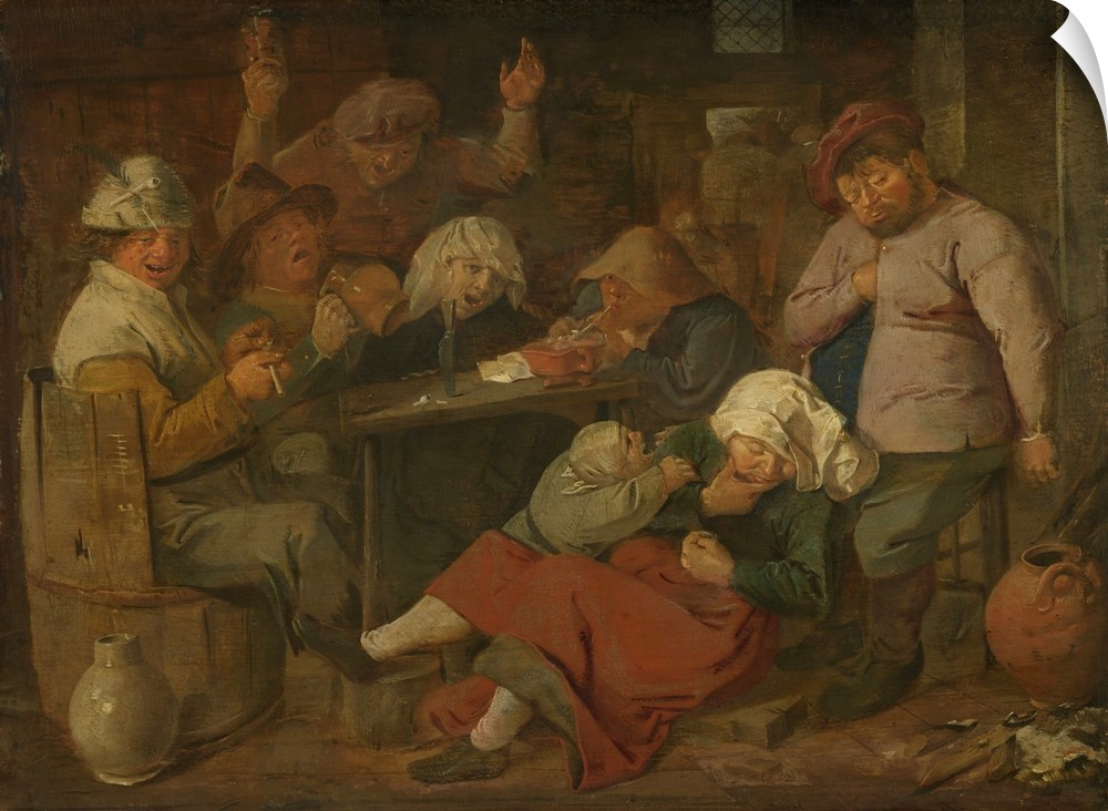 Peasant Drinking Bout, by Adriaen Brouwer, 1620-30, Flemish painting, oil on panel. Also known as, 'Farmers; Drink Party'....