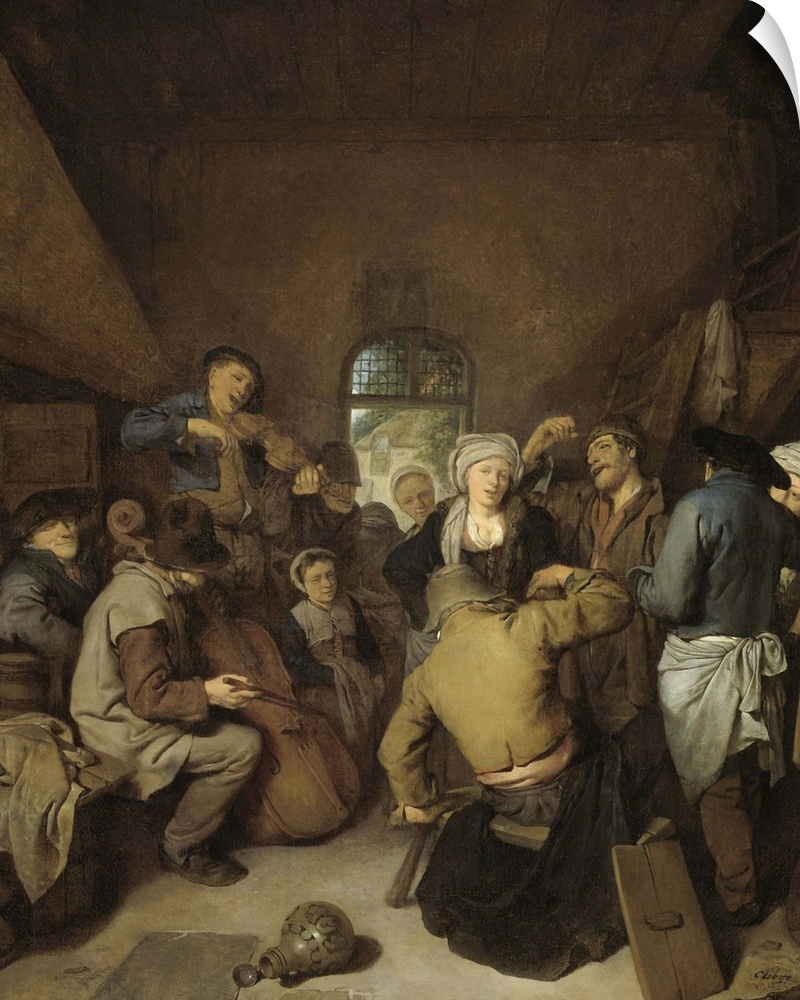 Peasants Making Music and Dancing, by Cornelis Bega, 1650-64, Dutch painting, oil on canvas. Peasants singing and dancing ...