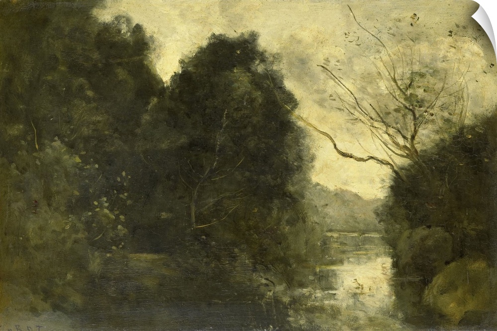 Pond in the Woods, by Camille Corot, 1840-75, French painting, oil on panel.