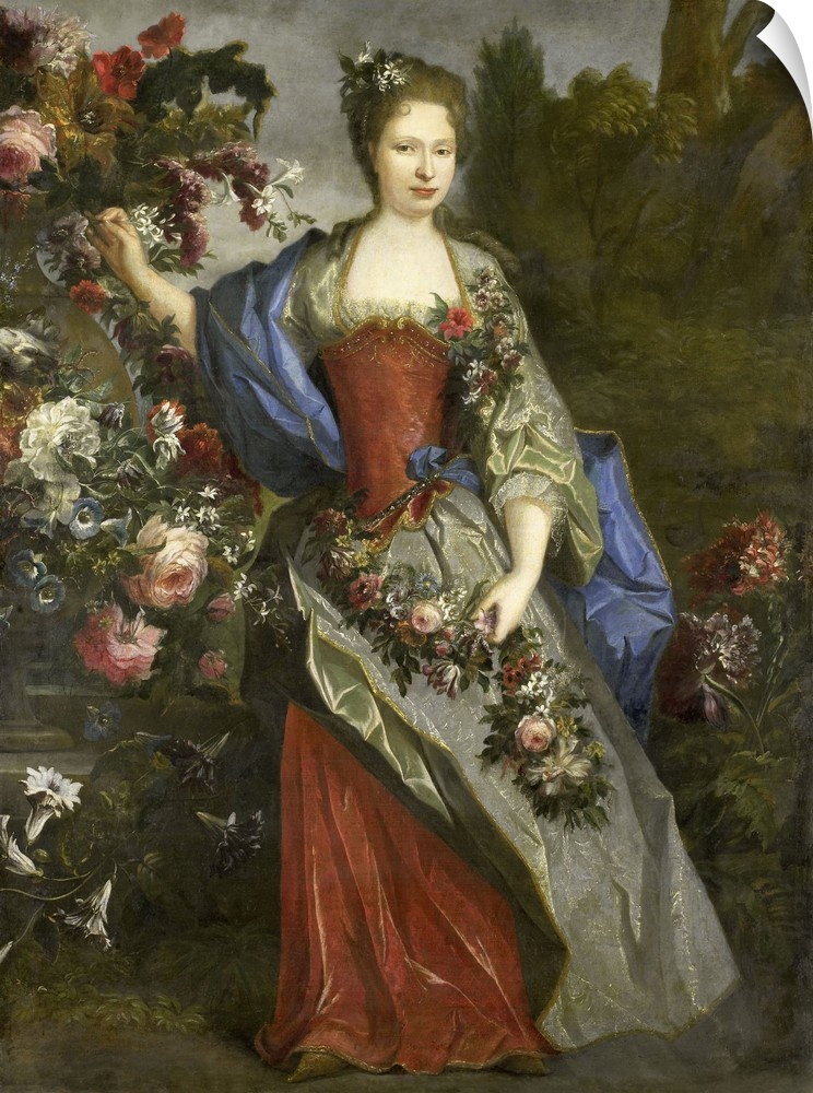 Portrait of a Woman, as Flora, by school of Nicolas de Largilliere, 1690-1740, French oil painting. According to tradition...