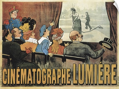 Poster advertising the Lumiere Cinematographe, Grand Cafe in Paris. Ca 1895-96