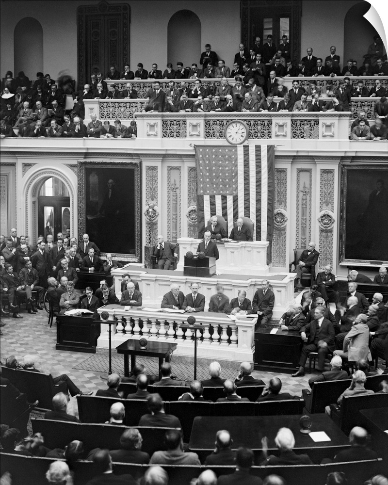 President Calvin Coolidge delivering his first message to Congress on Dec. 6, 1923. He assumed the Presidency following th...
