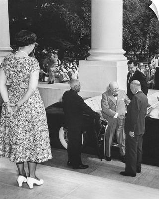 President Eisenhower welcomes Prime Minister Winston Churchill of Britain