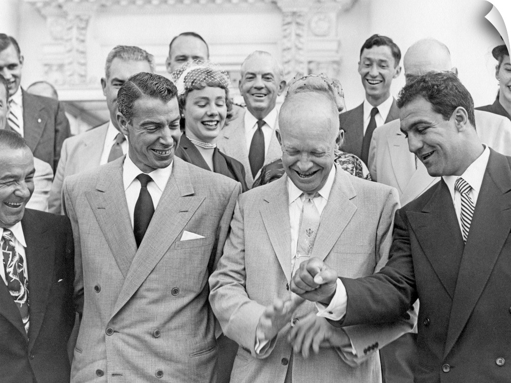 President Eisenhower with baseball great Joe DiMaggio, and boxing champion, Rocky Marciano. June 6, 1953. They were among ...