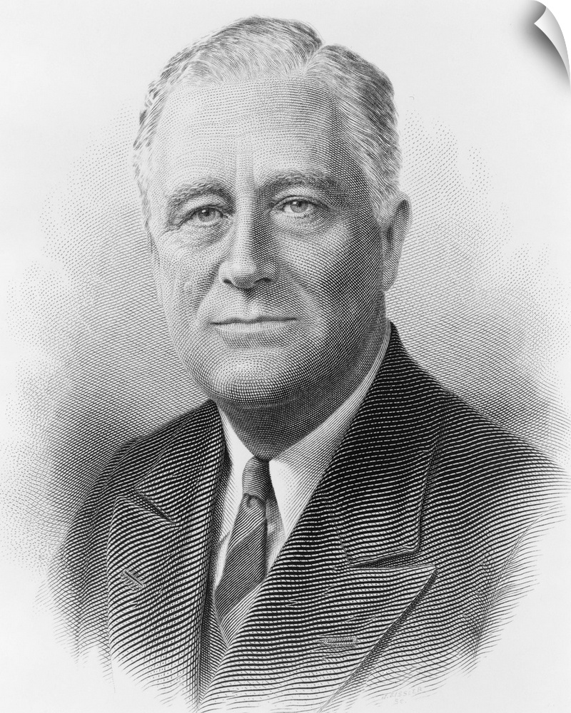 President Franklin Roosevelt in a engraved portrait by the Bureau of Printing and Engraving. c. 1932-1940.