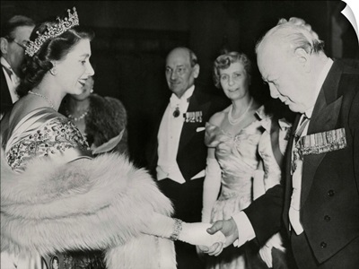 Princess Elizabeth welcomes Winston Churchill and Prime Minister Clement Atlee