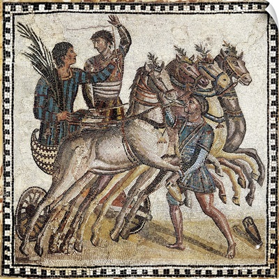 Quadriga race, early Roman mosaic