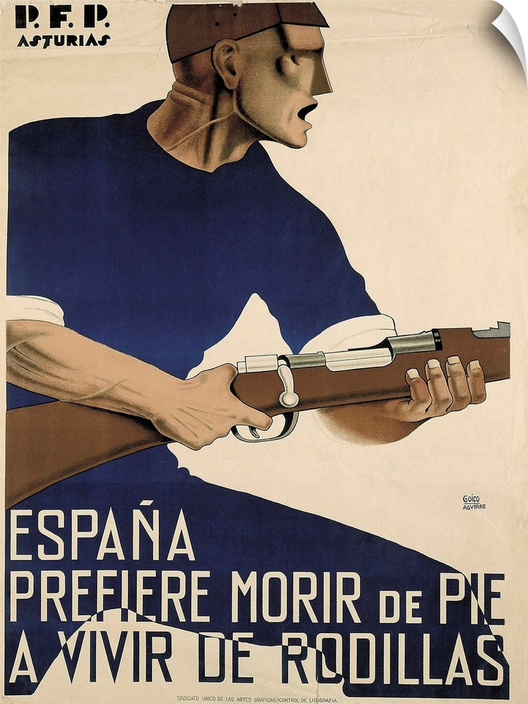 Spain. Civil War. Espana prefiere morir de pie a vivir de rodillas (Spain prefers to die standing, rather than live on my ...