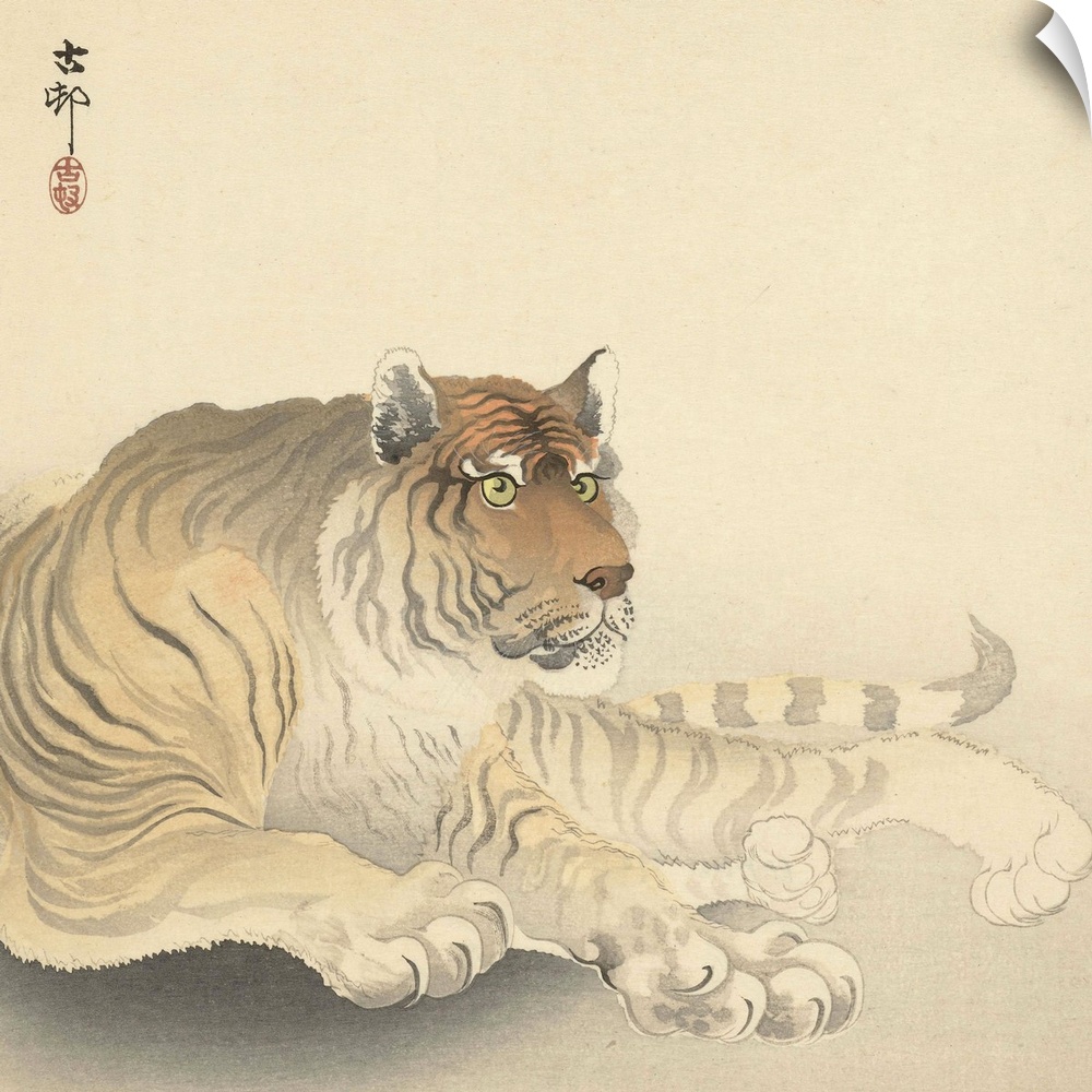 Resting Tiger, by Ohara Koson and Matsuki Heikichi, c. 1900-30, Japanese print, woodcut,.