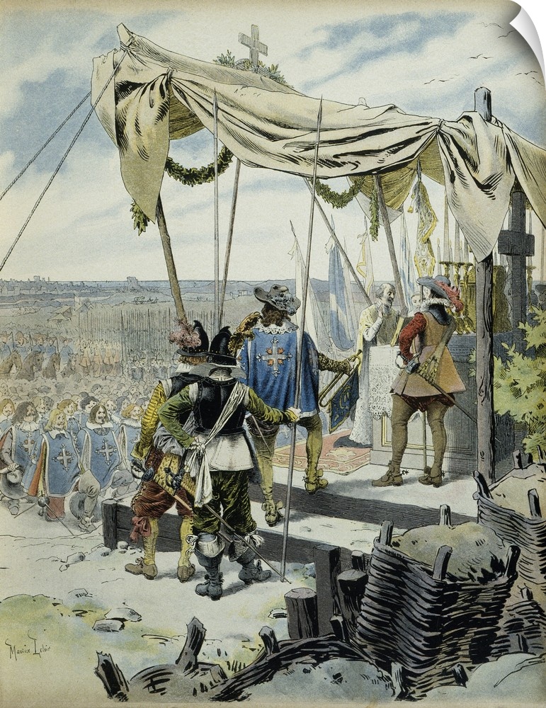 Maurice Leloir (1853-1940). Richelieu celebrating Mass at the Camp of La Rochelle before the Musketeers and the Troops.