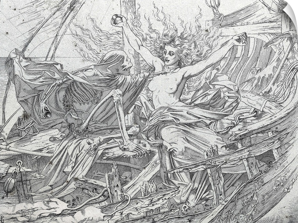 COLERIDGE, Samuel Taylor (1772-1834); Dore, Paul Gustave (1832-1883). The Rime of the Ancient Mariner. 1877. Scene of deat...