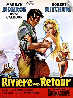 River Of No Return, Robert Mitchum, Marilyn Monroe, French Poster Art, 1954