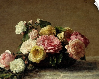 Roses in a Dish, By Henri Fantin Latour, 1882, French impressionist, oil on canvas